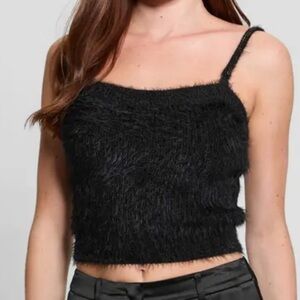 Double Zero Black Fuzzy Cropped Tank Top, size Small